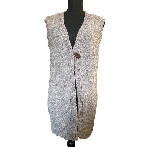Gloria Vanderbilt CASUALS Y2K knit duster vest one button marled brown v-neck 90 - Picture 1 of 10